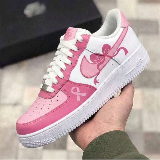 Custom Air Force 1 White Baby Pink Bow Ribbon