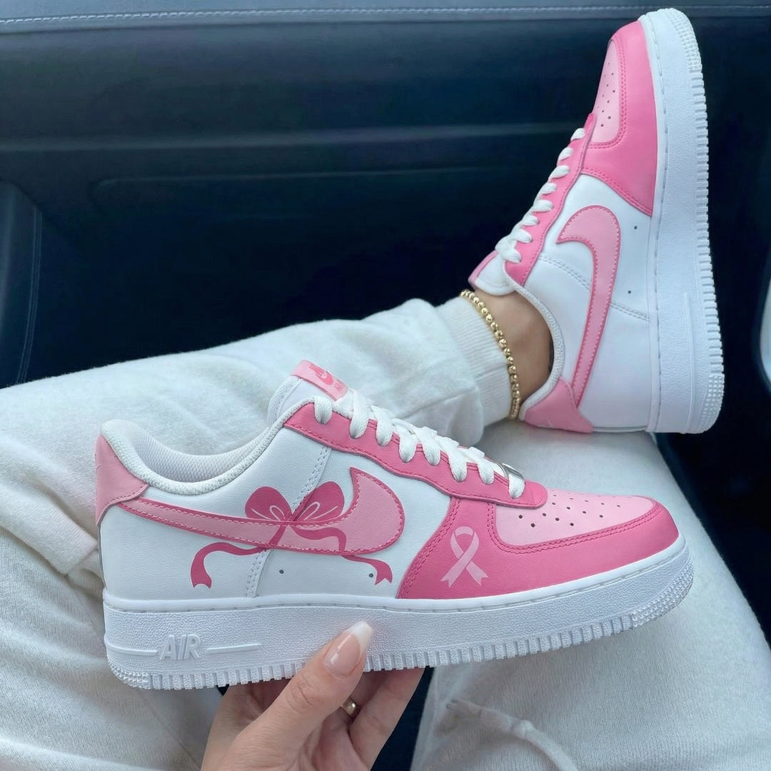 Custom Air Force 1 White Baby Pink Bow Ribbon