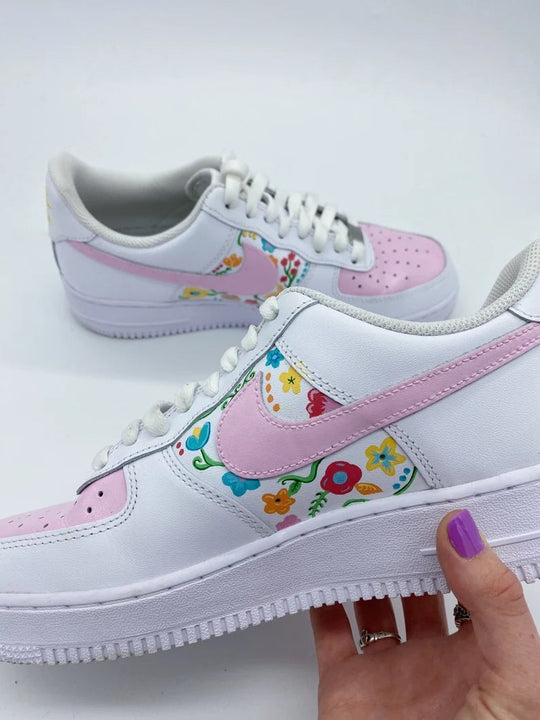 Custom Air Force 1 White Baby Pink Floral Pattern
