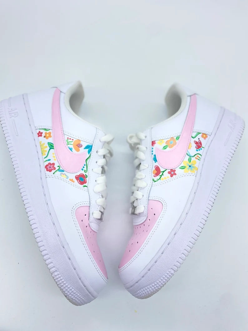 Custom Air Force 1 White Baby Pink Floral Pattern