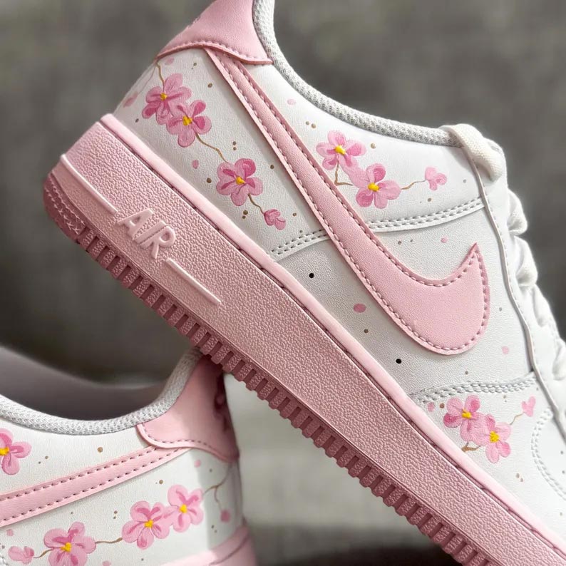 Custom Air Force 1 White Baby Pink Flower Design