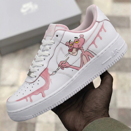 Custom Air Force 1 White Baby Pink Pink Panther Paint Drip