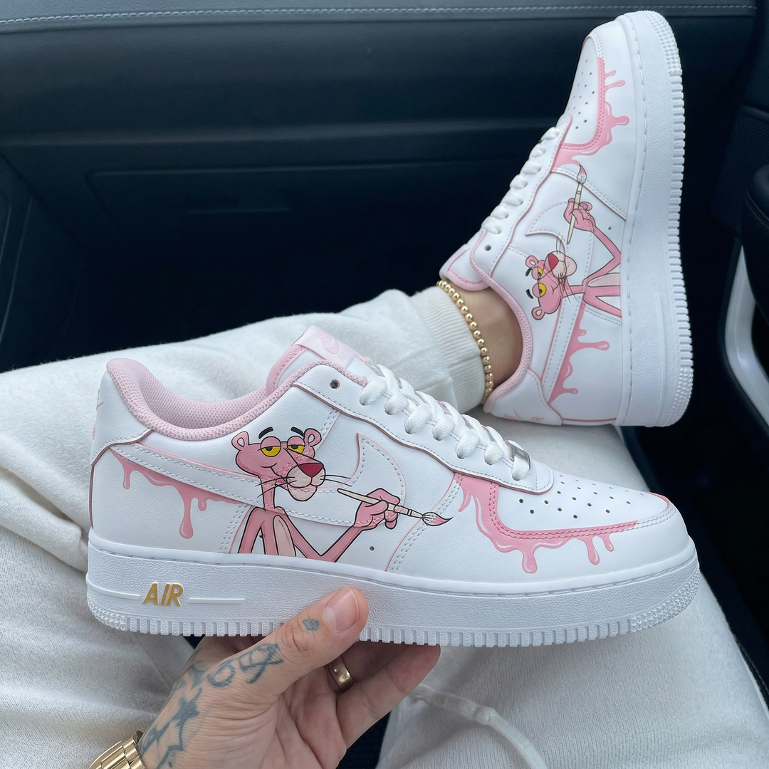 Custom Air Force 1 White Baby Pink Pink Panther Paint Drip