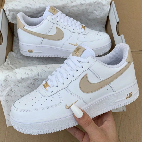 Custom Air Force 1 White Beige Gold