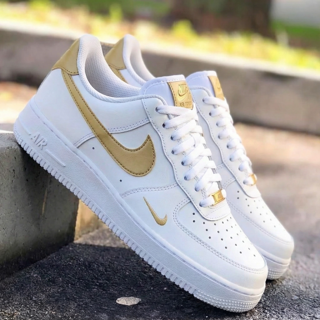 Custom Air Force 1 White Beige Gold