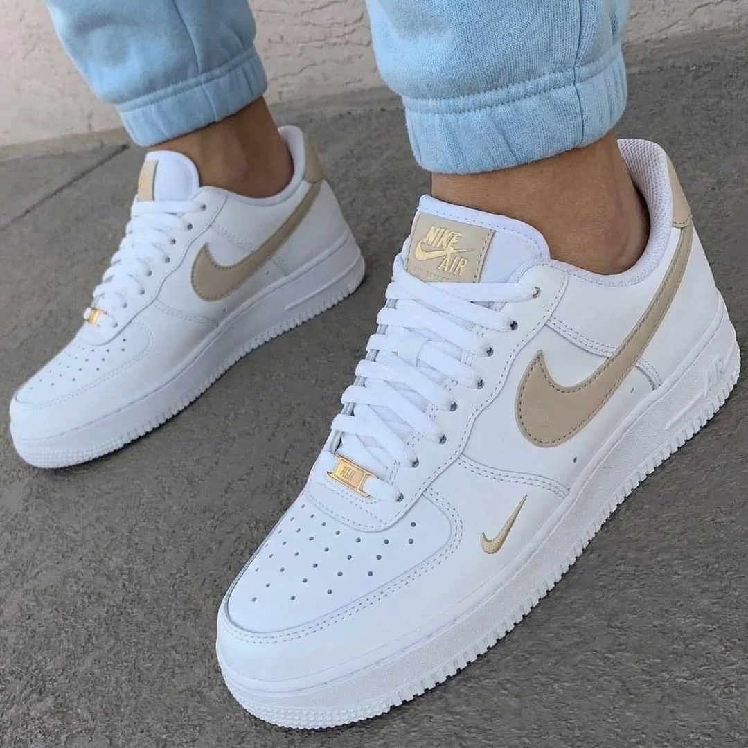 Custom Air Force 1 White Beige Gold