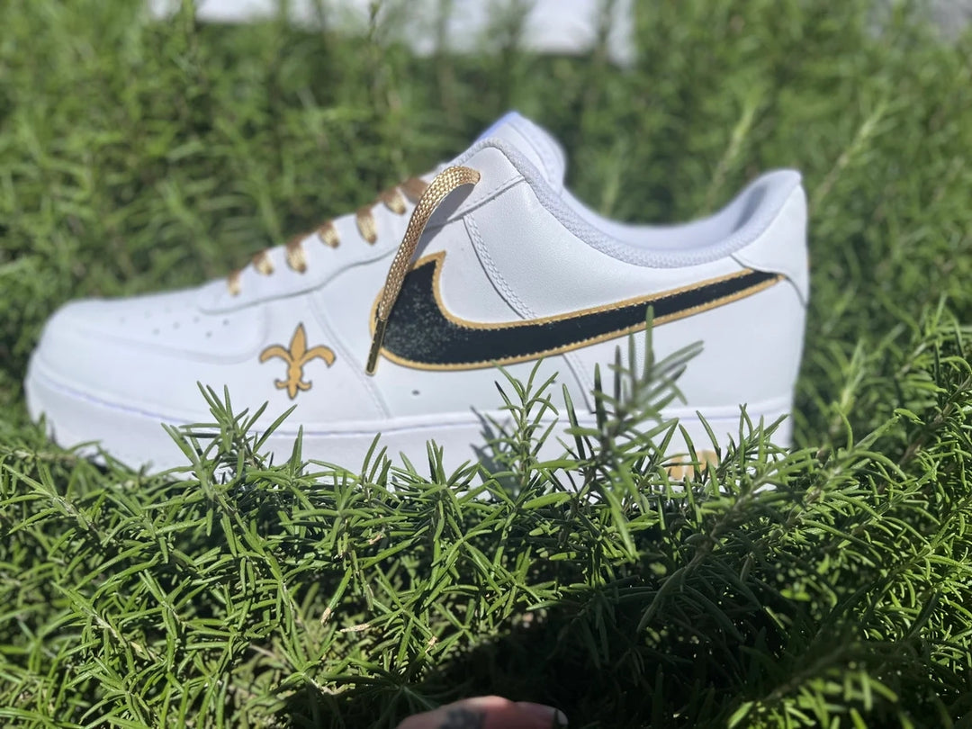 Custom Air Force 1 White Black And Gold Details