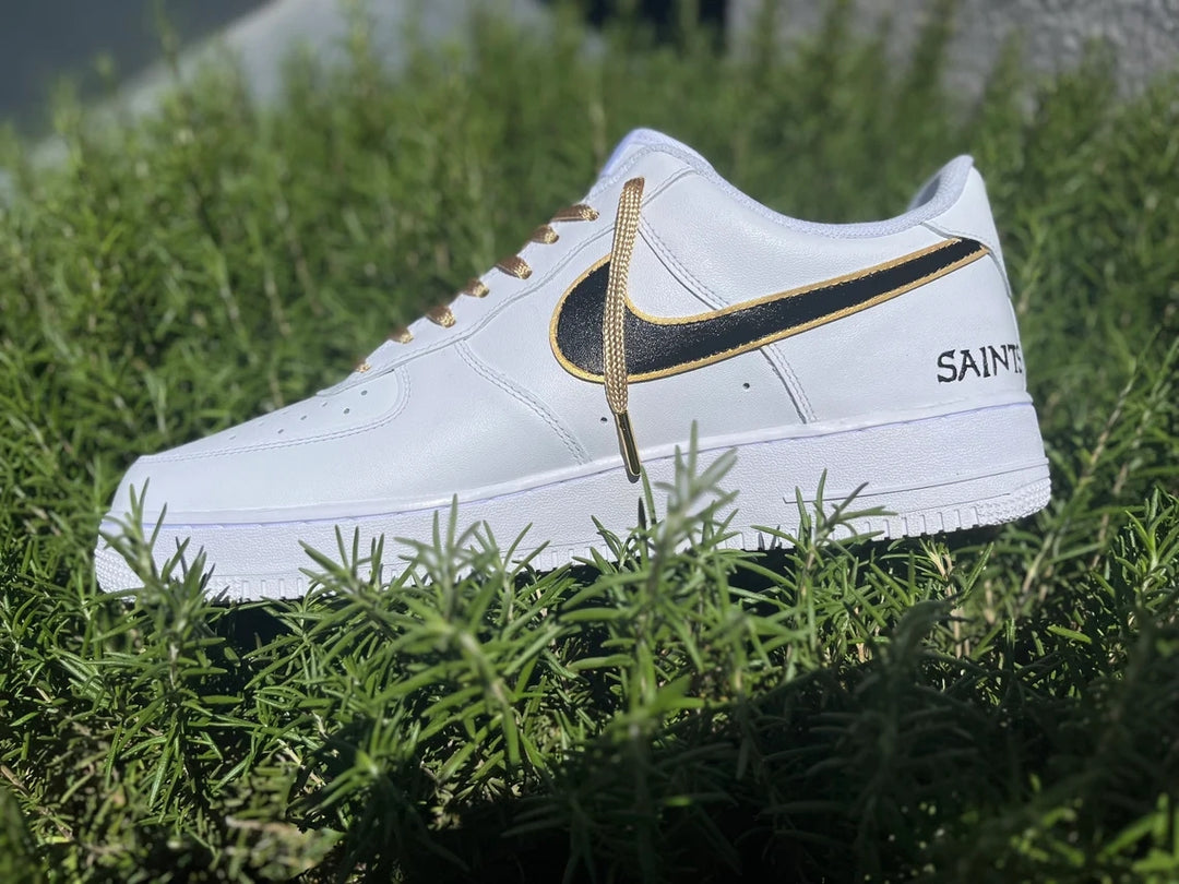 Custom Air Force 1 White Black And Gold Details