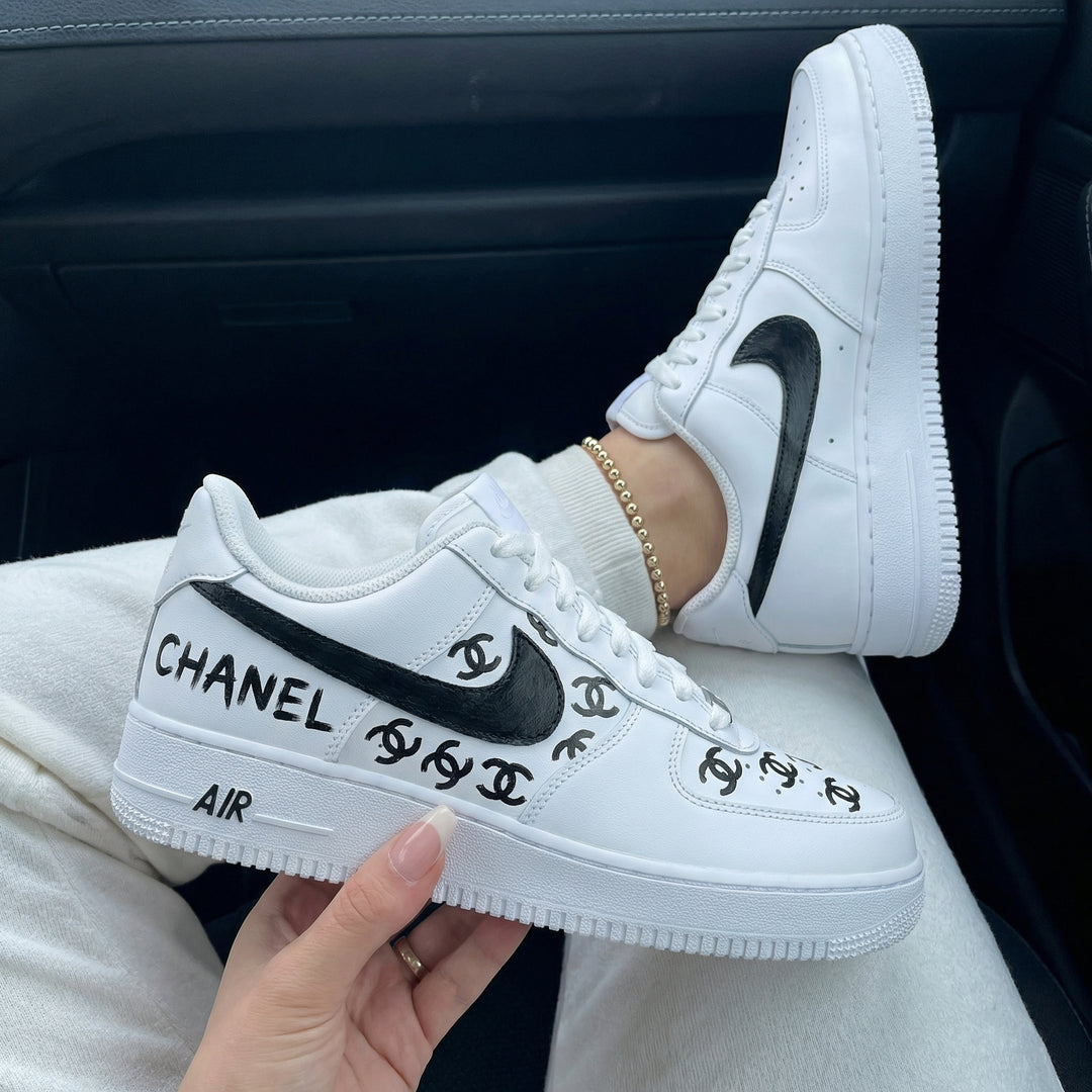 Custom Air Force 1 White Black CC Logo