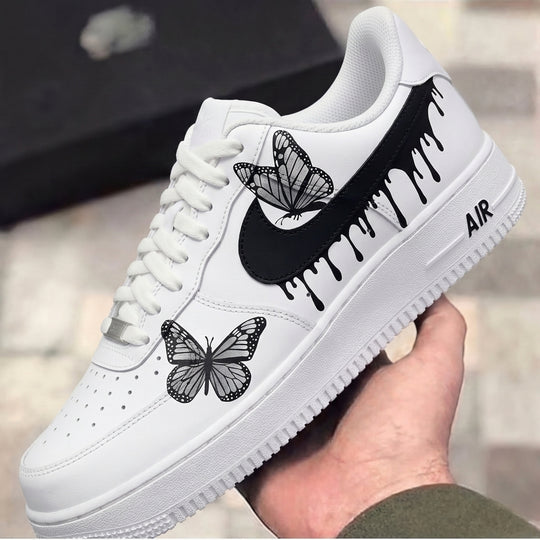 Custom Air Force 1 White Black Drip Butterflies