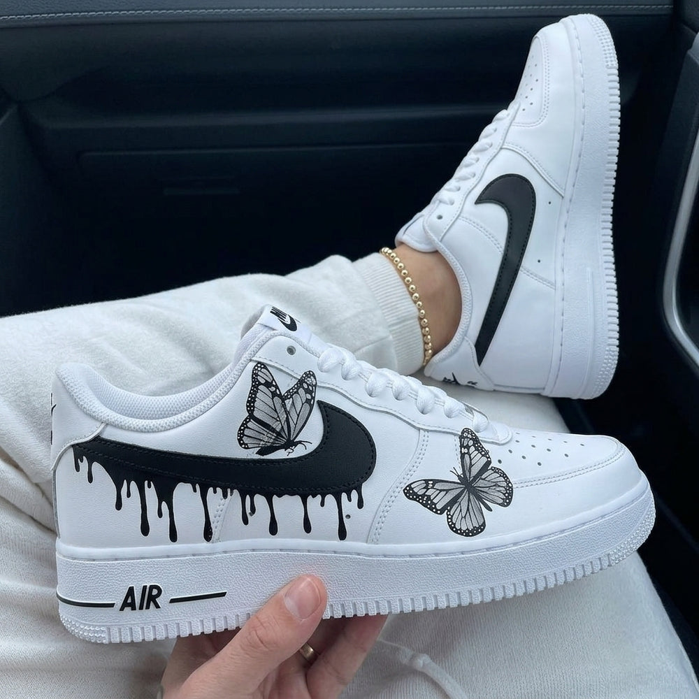 Custom Air Force 1 White Black Drip Butterflies