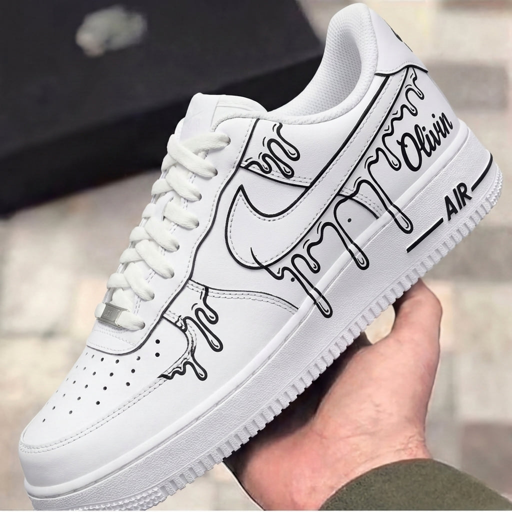 Custom Air Force 1 White Black Drip Name