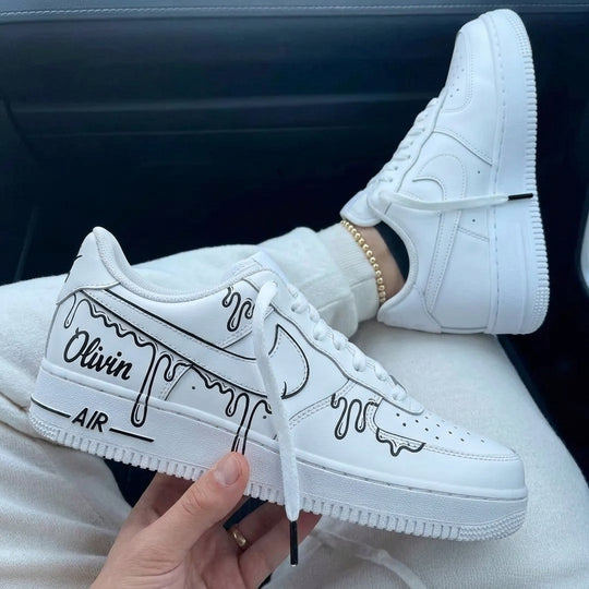 Custom Air Force 1 White Black Drip Name