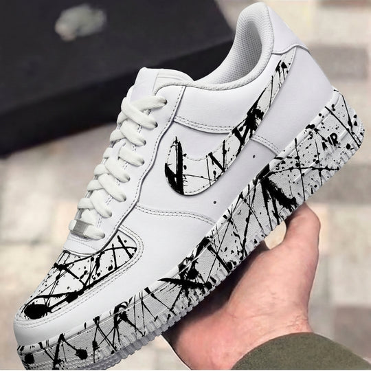 Custom Air Force 1 White Black Ink Splash