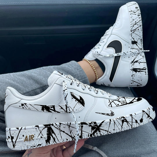 Custom Air Force 1 White Black Ink Splash
