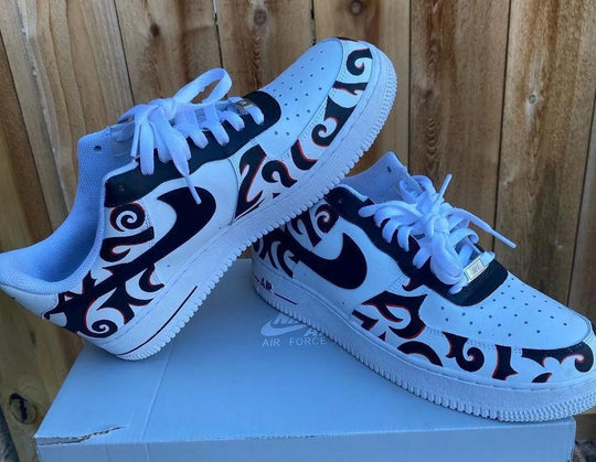 Custom Air Force 1 White Black Swirl Pattern
