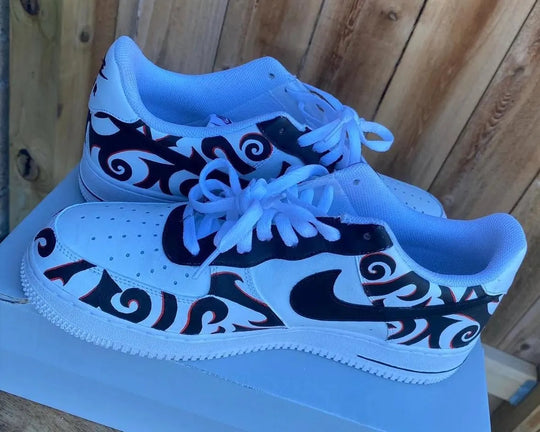 Custom Air Force 1 White Black Swirl Pattern