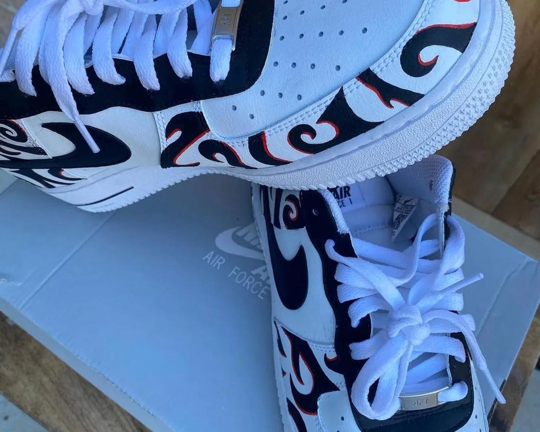 Custom Air Force 1 White Black Swirl Pattern