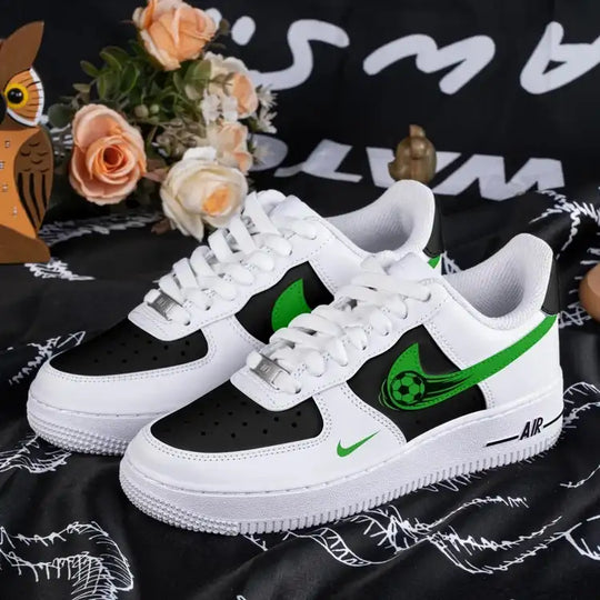 Custom Air Force 1 White Black With Green Soccer Ball