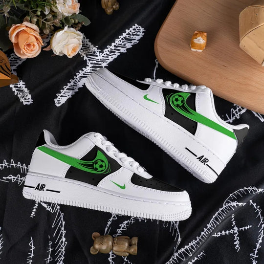 Custom Air Force 1 White Black With Green Soccer Ball
