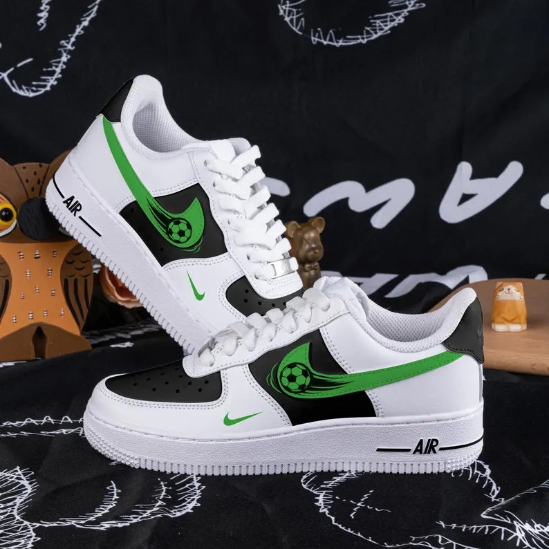 Custom Air Force 1 White Black With Green Soccer Ball