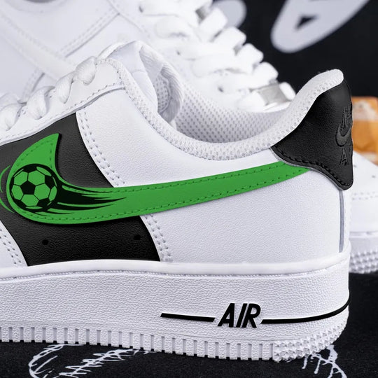 Custom Air Force 1 White Black With Green Soccer Ball