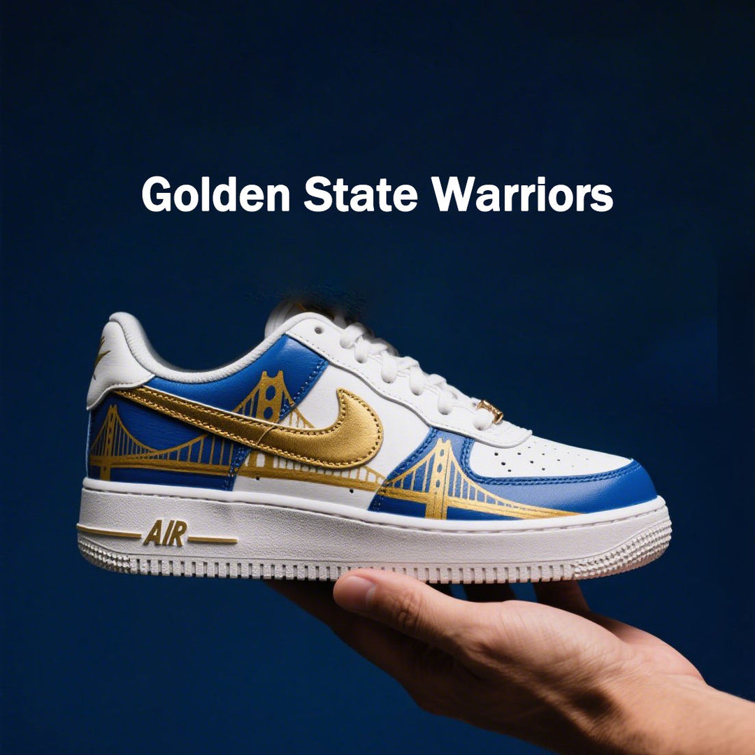 Custom Air Force 1 White Blue Gold Golden State Warriors NBA 