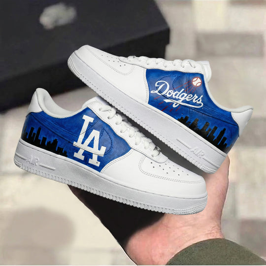 Custom Air Force 1 White Blue LA Dodgers Baseball City Skyline