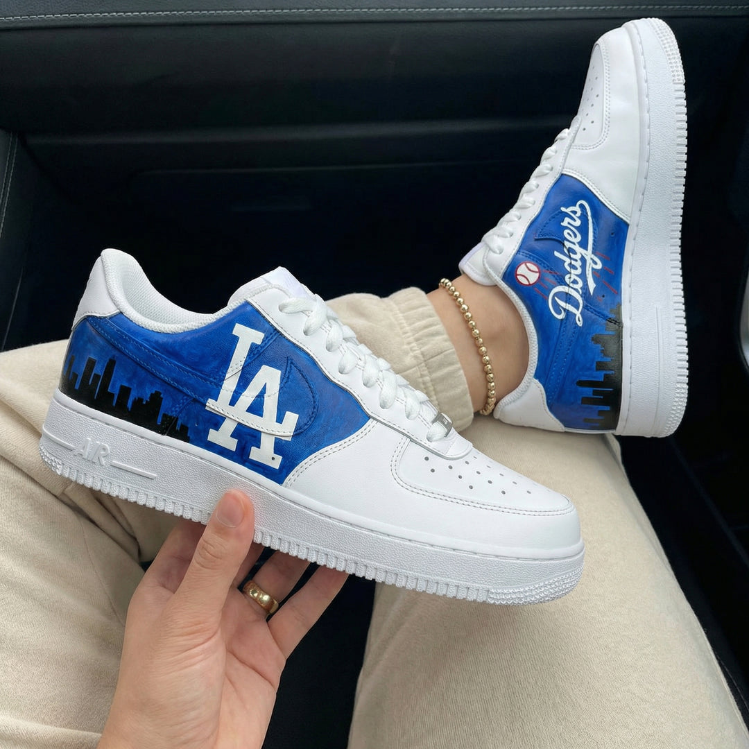 Custom Air Force 1 White Blue LA Dodgers Baseball City Skyline