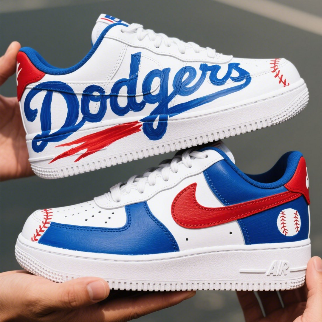 Custom Air Force 1 White Blue Red Los Angeles Dodgers MLB 