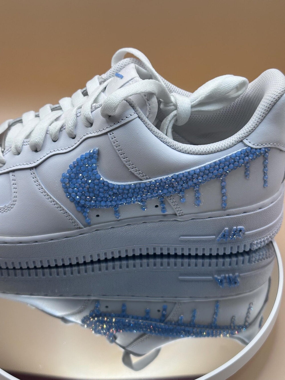 Custom Air Force 1 White Blue Rhinestones Dripping