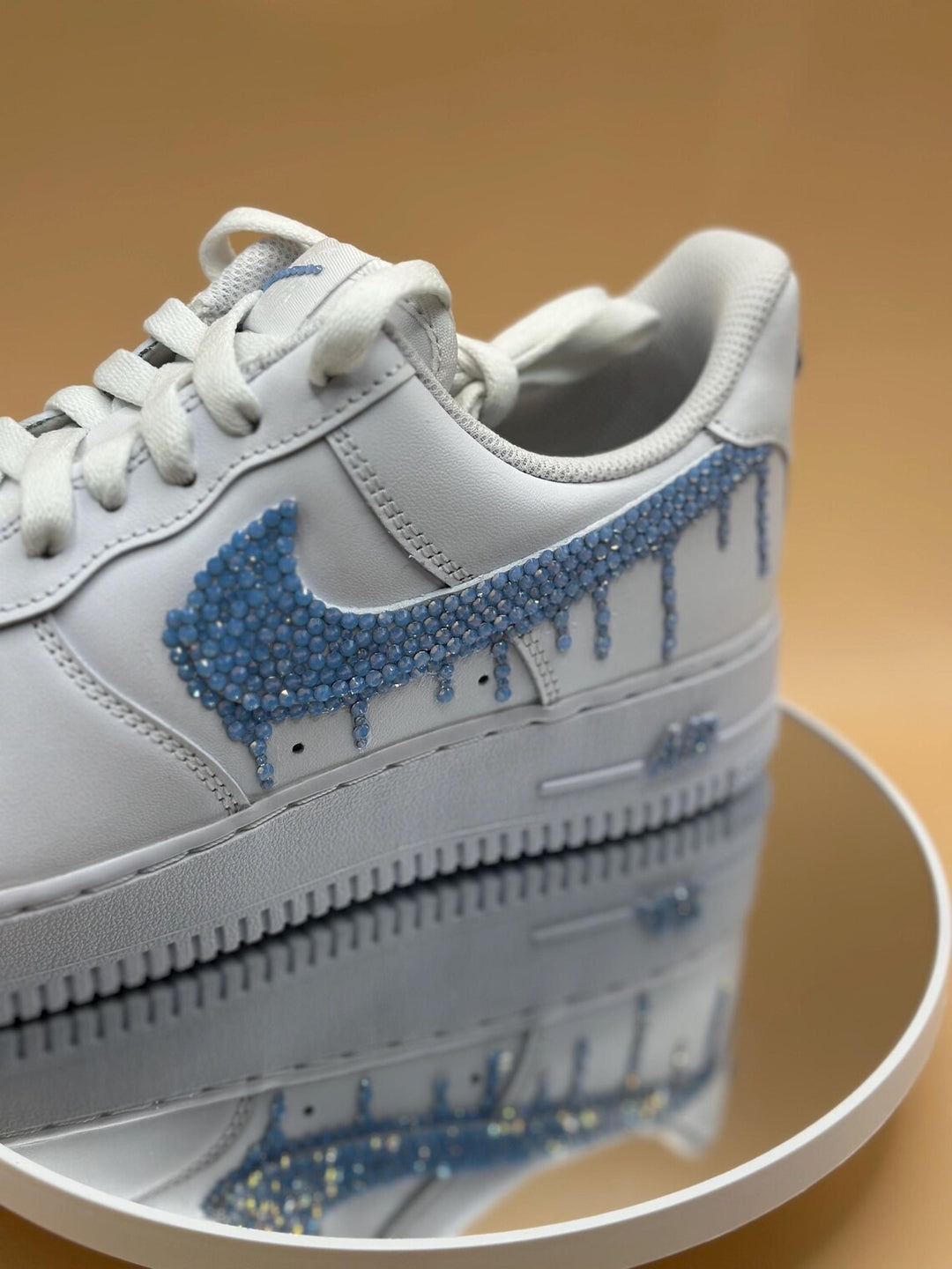 Custom Air Force 1 White Blue Rhinestones Dripping