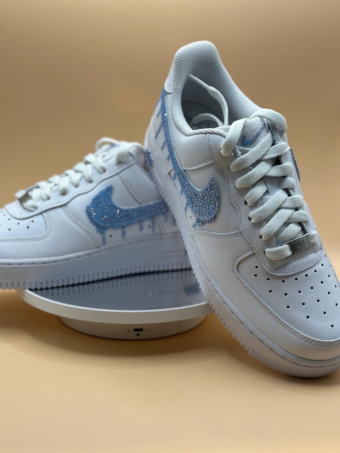 Custom Air Force 1 White Blue Rhinestones Dripping