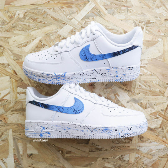 Custom Air Force 1 White Blue Splatter Pattern