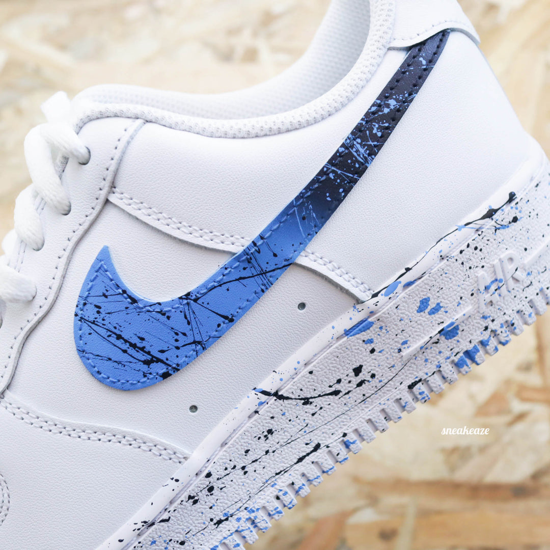 Custom Air Force 1 White Blue Splatter Pattern
