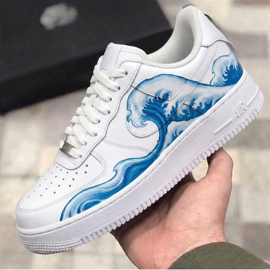 Custom Air Force 1 White Blue Wave