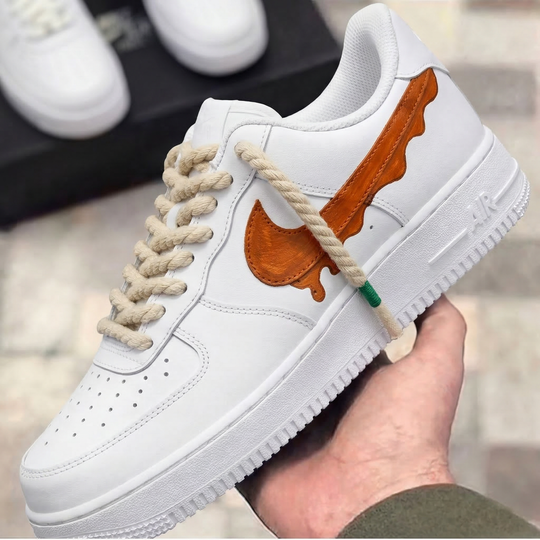 Custom Air Force 1 White Brown Dripping Swoosh Rope Laces