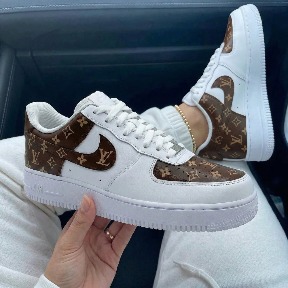 Custom Air Force 1 White Brown LV