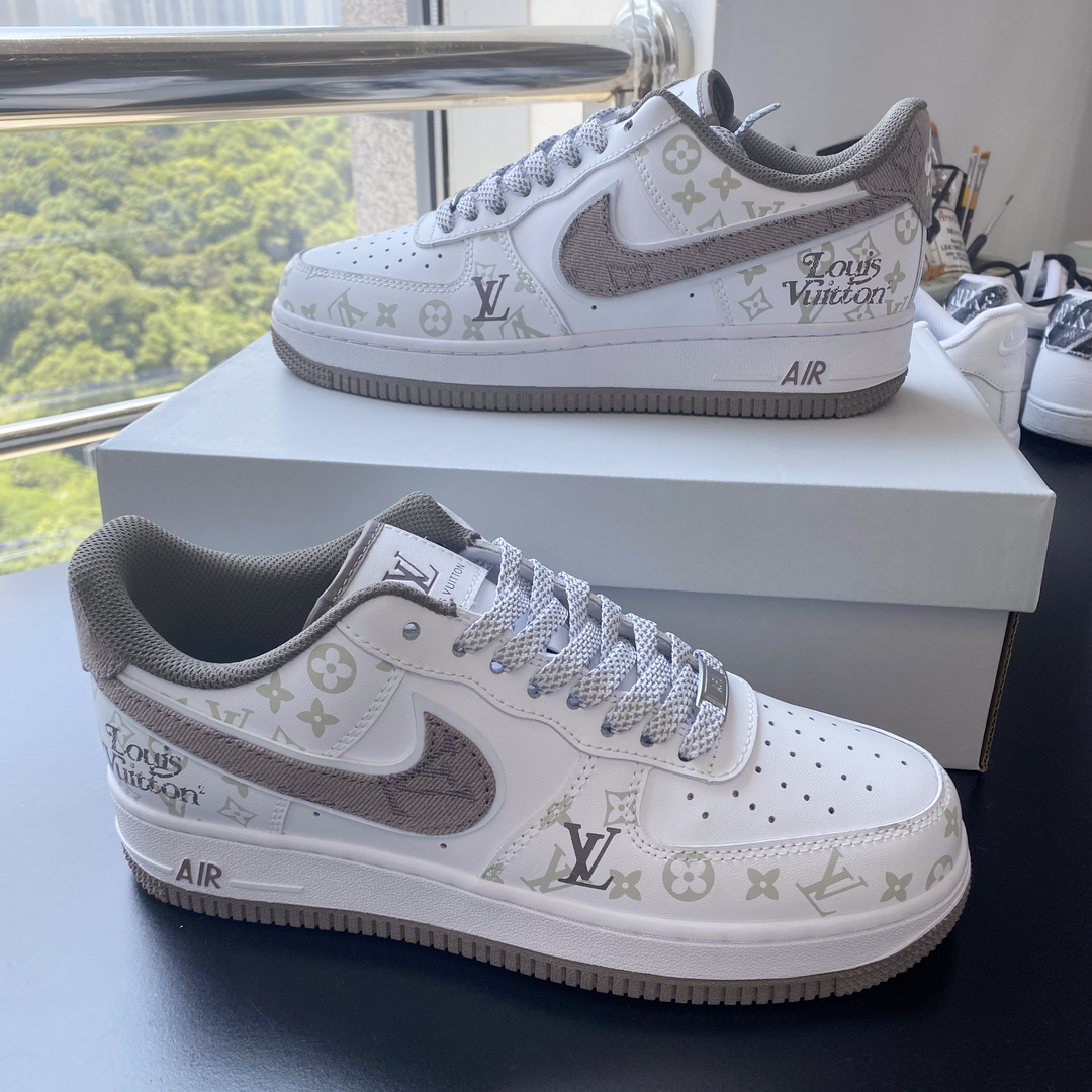 Custom Air Force 1 White Brown LV Pattern
