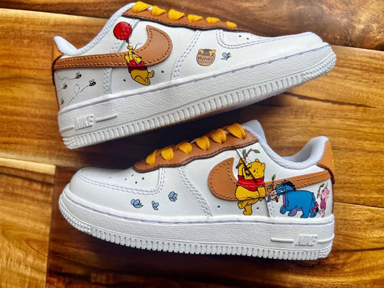 Custom Air Force 1 White Brown Winnie the Pooh Pattern