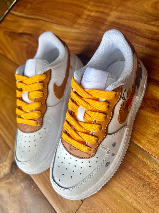 Custom Air Force 1 White Brown Winnie the Pooh Pattern