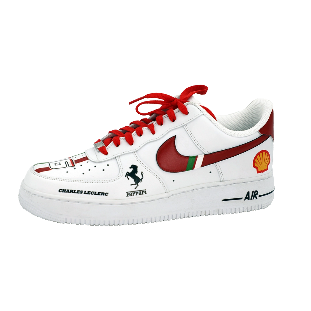 Custom Air Force 1 White Ferrari Logos Red Swoosh