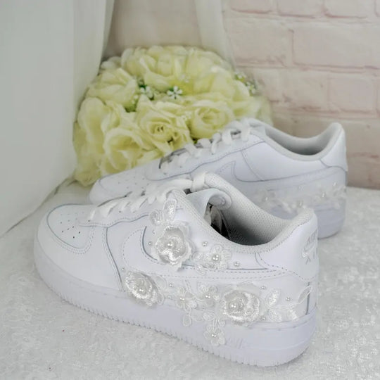 Custom Air Force 1 White Floral Embellishment