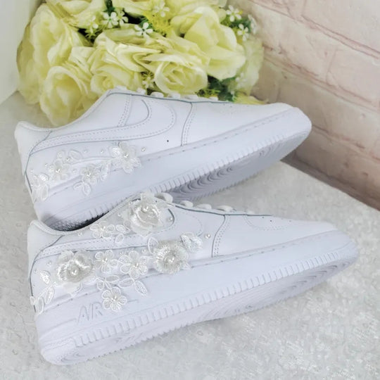 Custom Air Force 1 White Floral Embellishment