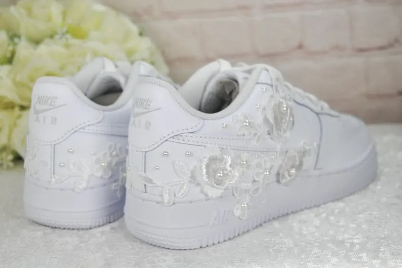 Custom Air Force 1 White Floral Embellishment