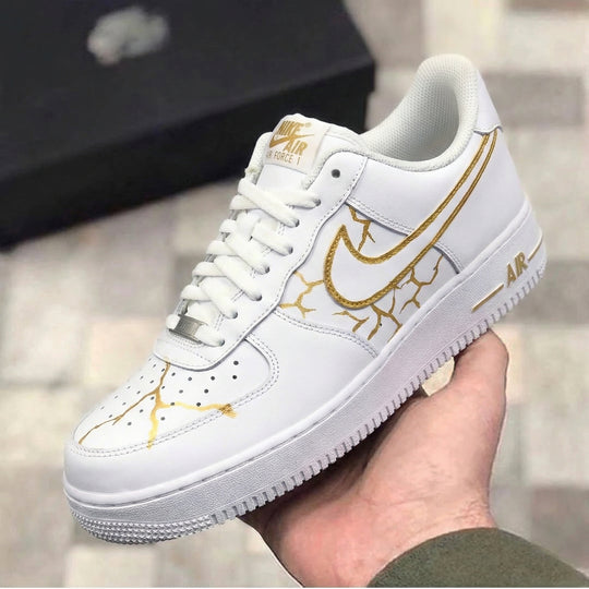 Custom Air Force 1 White Gold Lightning Crackle