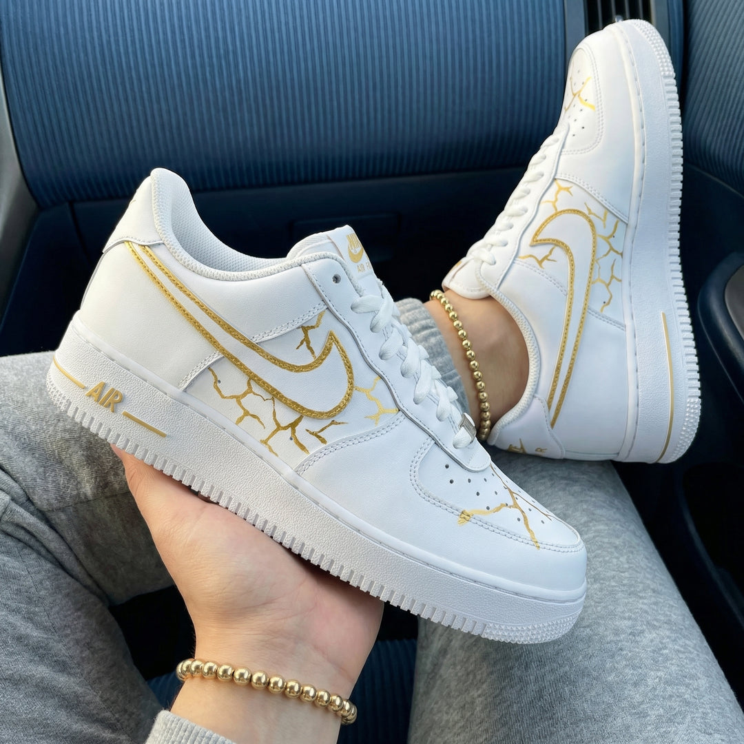 Custom Air Force 1 White Gold Lightning Crackle