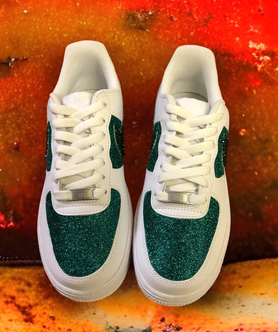 Custom Air Force 1 White Green Glitter With Diamond
