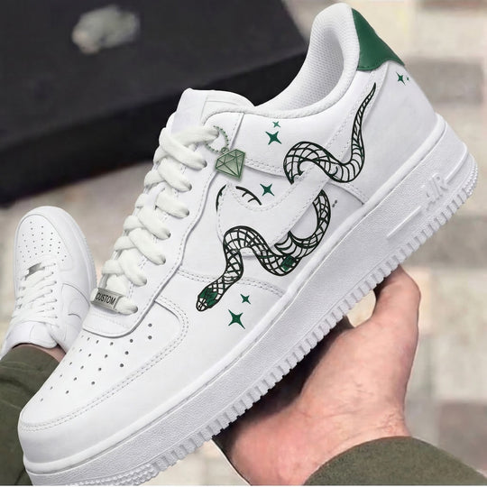 Custom Air Force 1 White Green Snake Stars Design