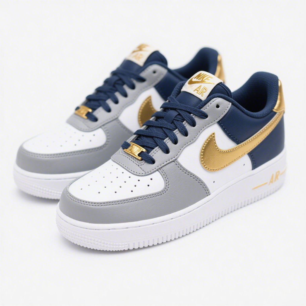 Custom Air Force 1 White Grey Navy And Gold